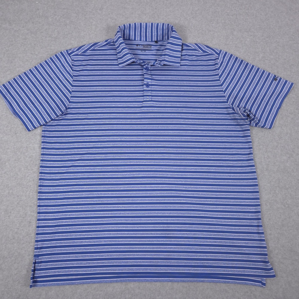 Columbia Golf Mens XL Blue Striped Omni Wick Members Polo Shirt